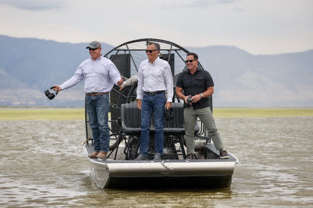 Senator Romney tours the Great Salt Lake amidst record low levels.